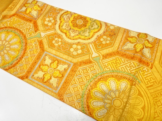 JAPANESE KIMONO / ANTIQUE FUKURO OBI / SILK / WOVEN FLOWER SHOKKO PATTERN